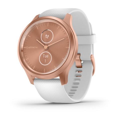 Garmin vivomove style ,cassa e lunetta in alluminio satinato Silicone Rose Gold, cinturino in silicone White