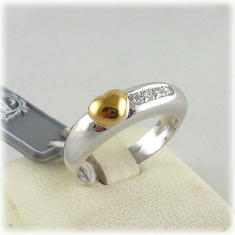 Anello veretta in oro bianco e cuore giallo 18 kt e diamanti