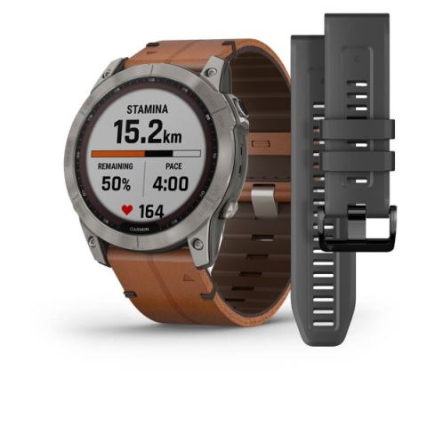 gGarmin fenix 7x solar sapphire titanium cinturino in pelle