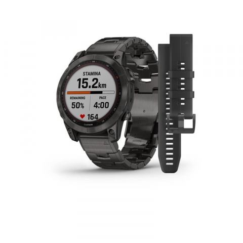 Garmin fenix 7 sapphire solar titanium con cinturino in pelle chestnut