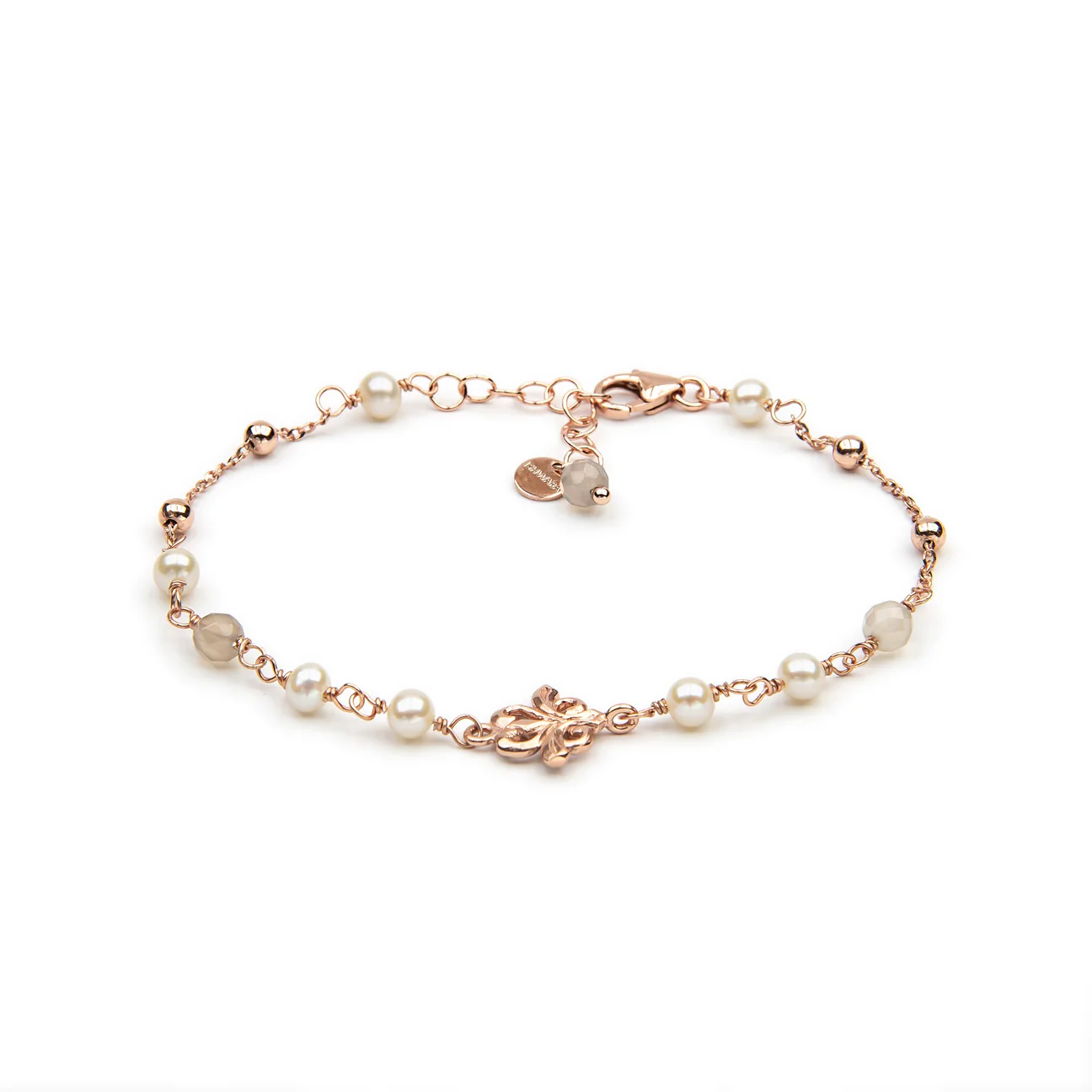 Bracciale ishwara con perle naturali e pietre di luna grigia