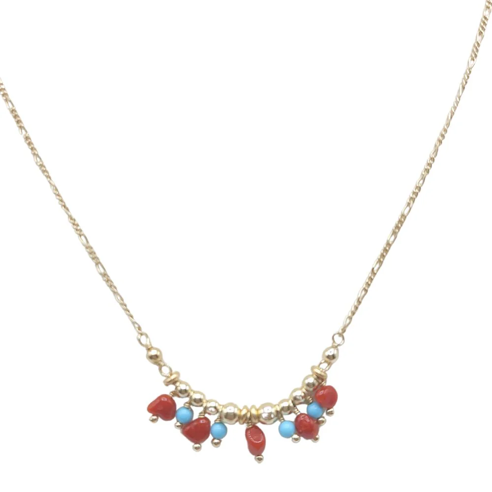 Collana girocollo Ishwara con Corallo naturale e Turchese
