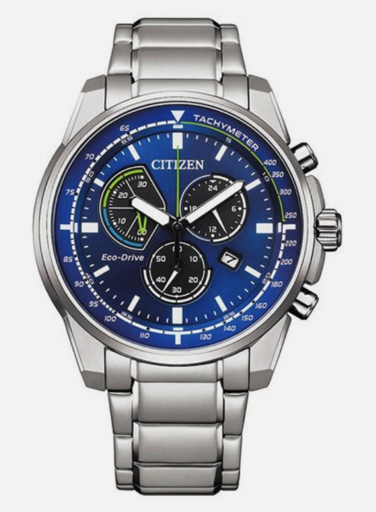 Citizen Uomo AT1190-87L Crono Active Cinturino Acciaio Quadrante Blu