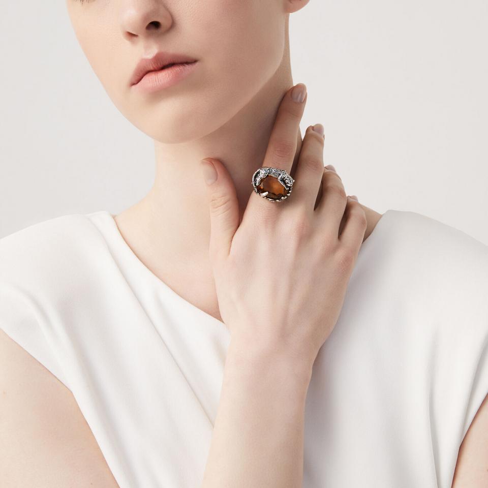 Anello Raspini leopardo arg.925 quarzo citrino