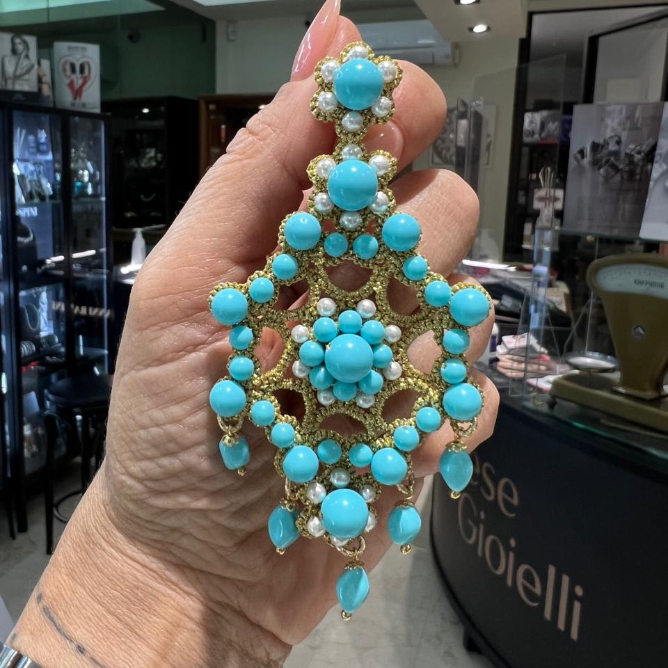 ORECCHINI IN PIZZO CHIACCHIERINO SICILIANO ORIGINALE PASTA DI TURCHESE E PERLE