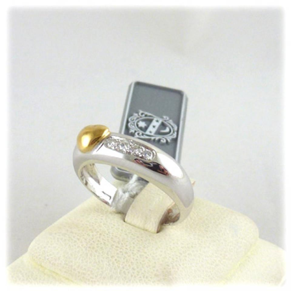 Anello veretta in oro bianco e cuore giallo 18 kt e diamanti