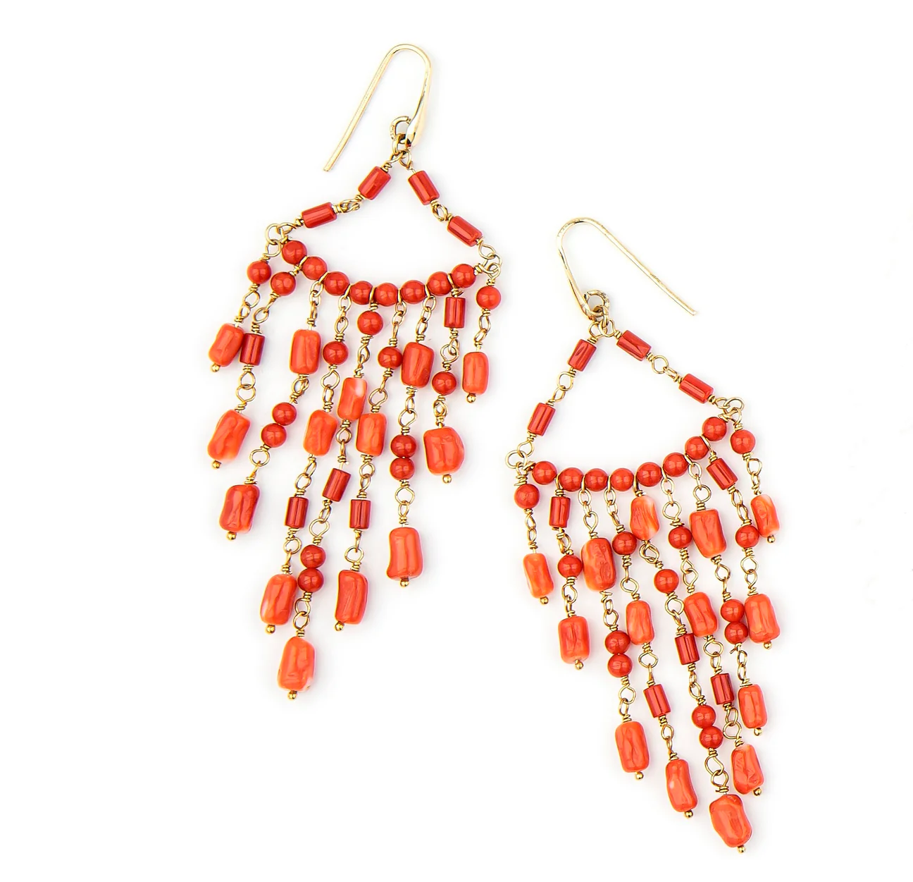 Orecchini Chandelier Ishwara con Corallo Rosso