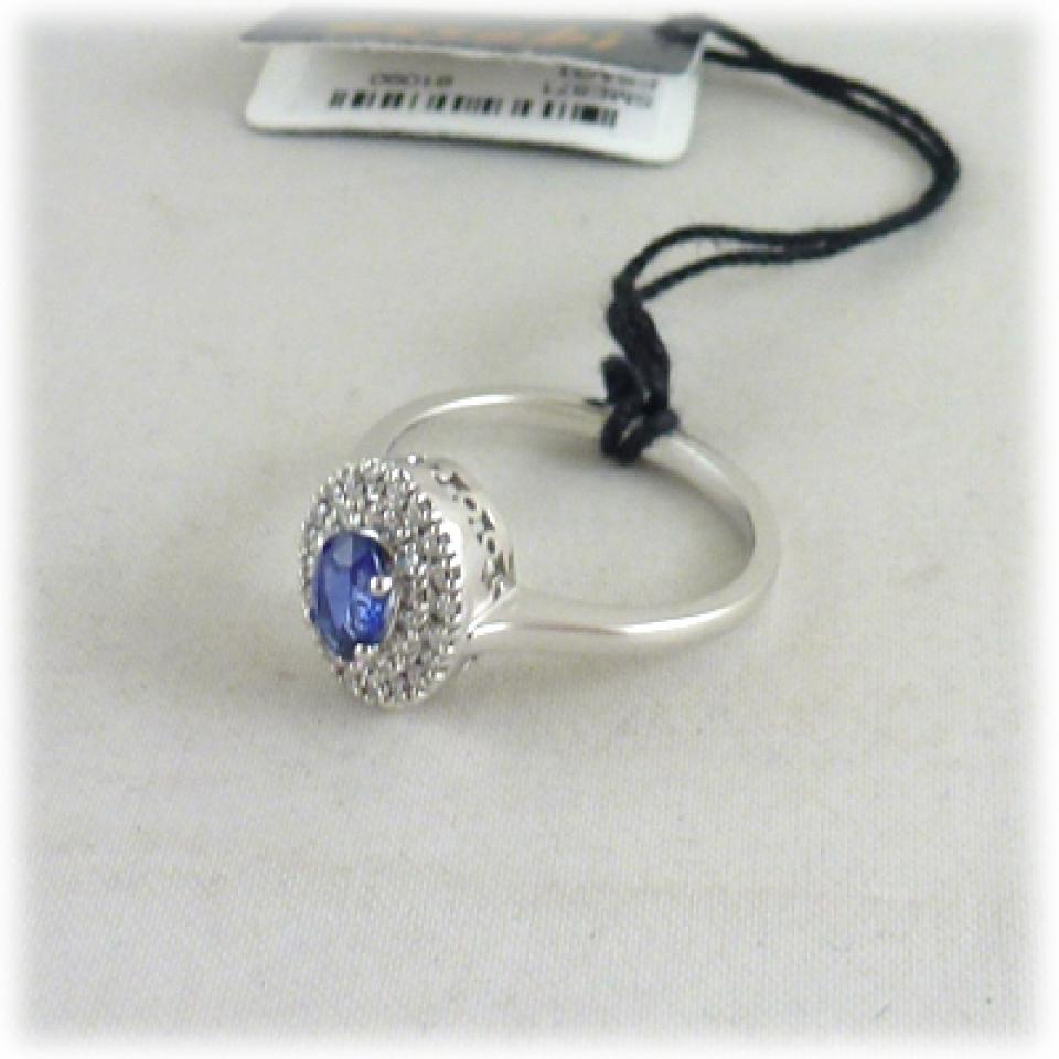 Anello in oro bianco zaffiro blu e diamanti