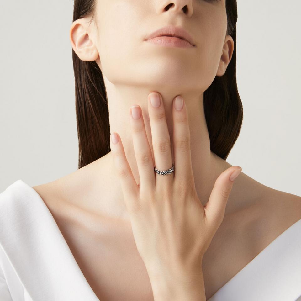 Anello Raspini Margherite mini in argento 925 brunito