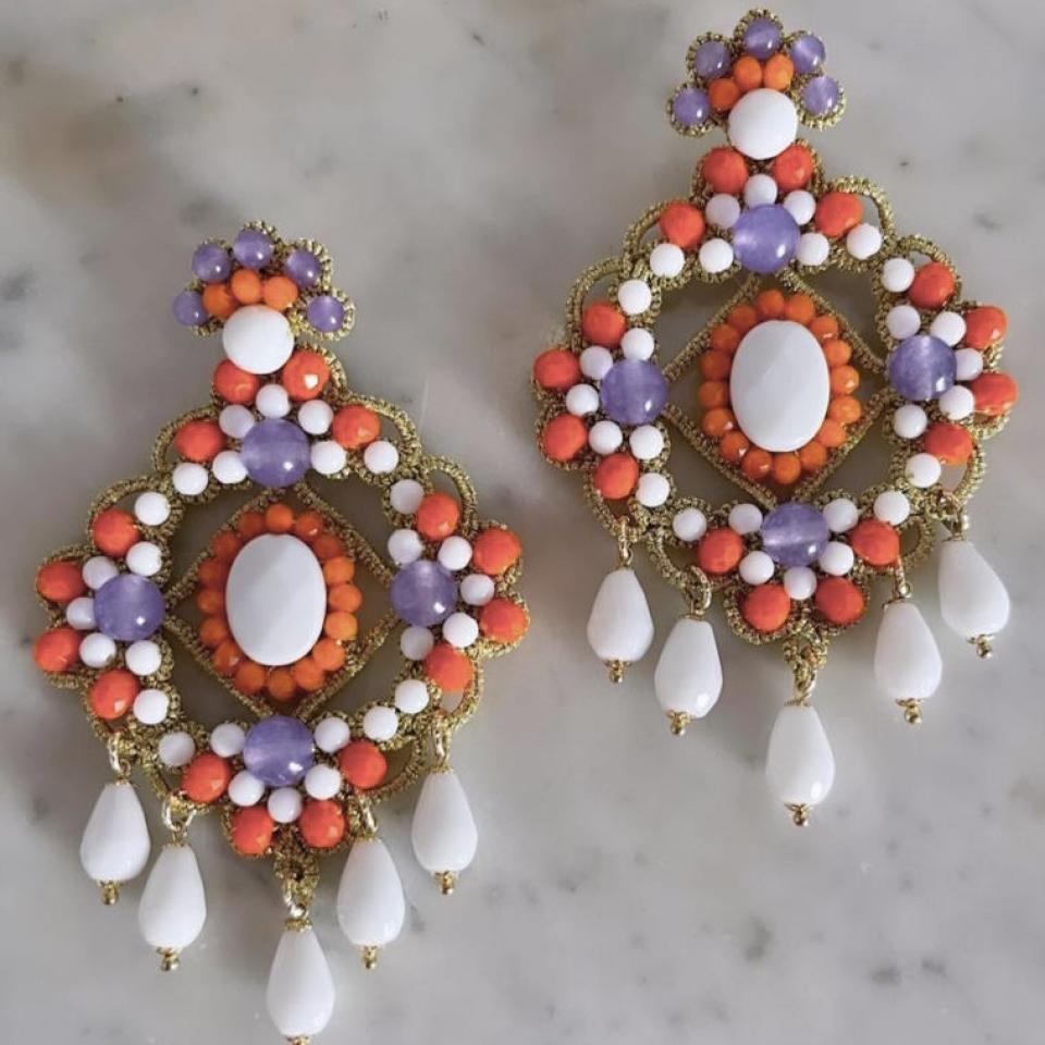 Orecchini in pizzo chiacchierino siciliano agata bianca, giade e cristalli