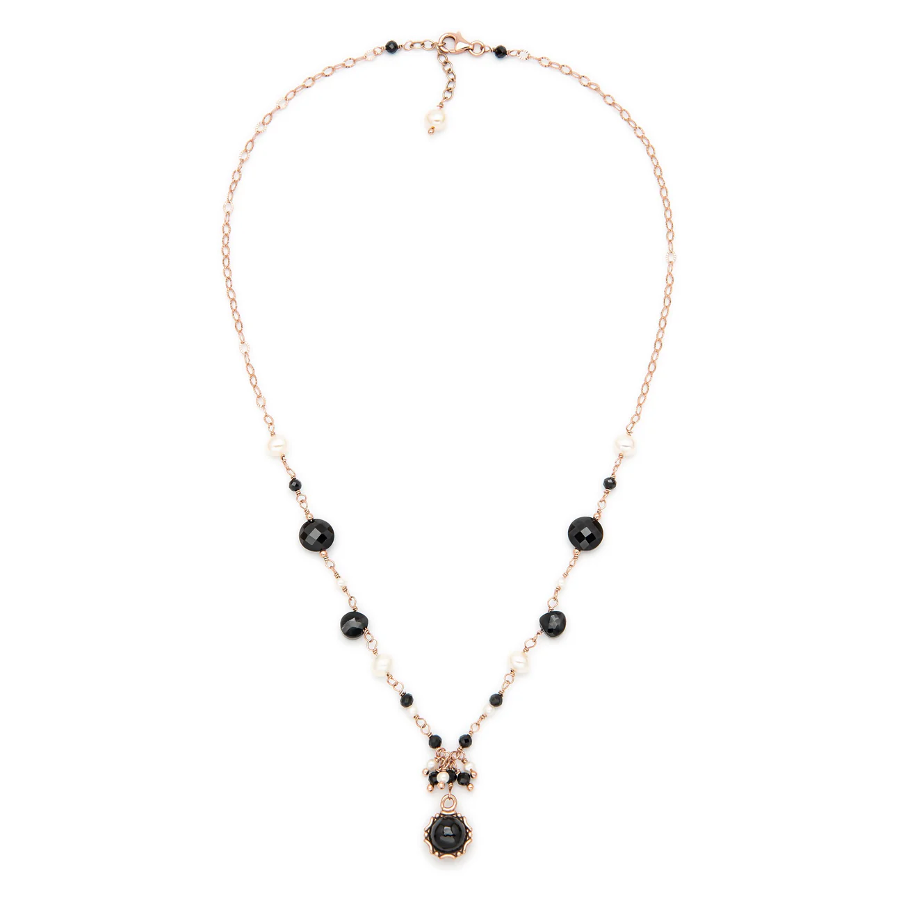 Collana girocollo Ishwara con Spinelli neri e Perle Naturali