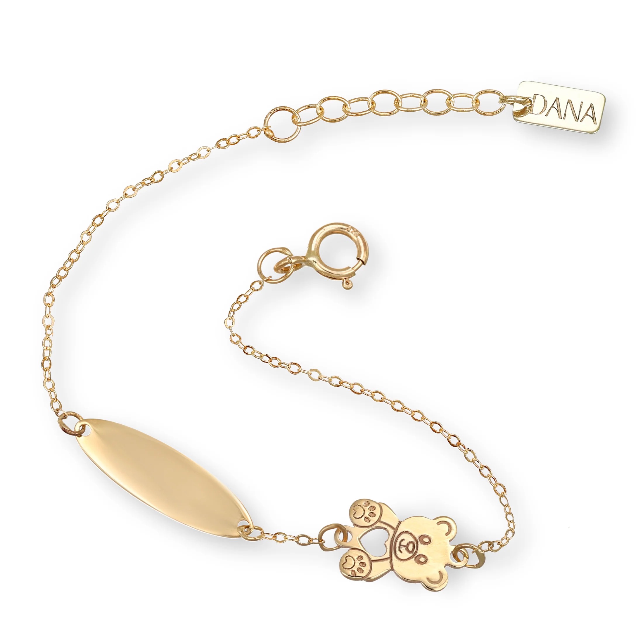 Bracciale Baby DanaPetit targa e orso in oro 9kt.
