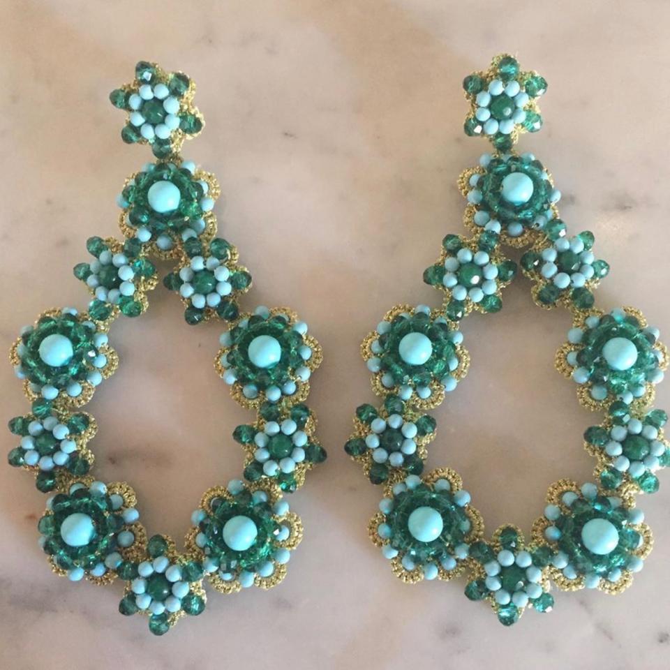Orecchini in pizzo chiacchierino siciliano originale pasta di turchese e cristalli