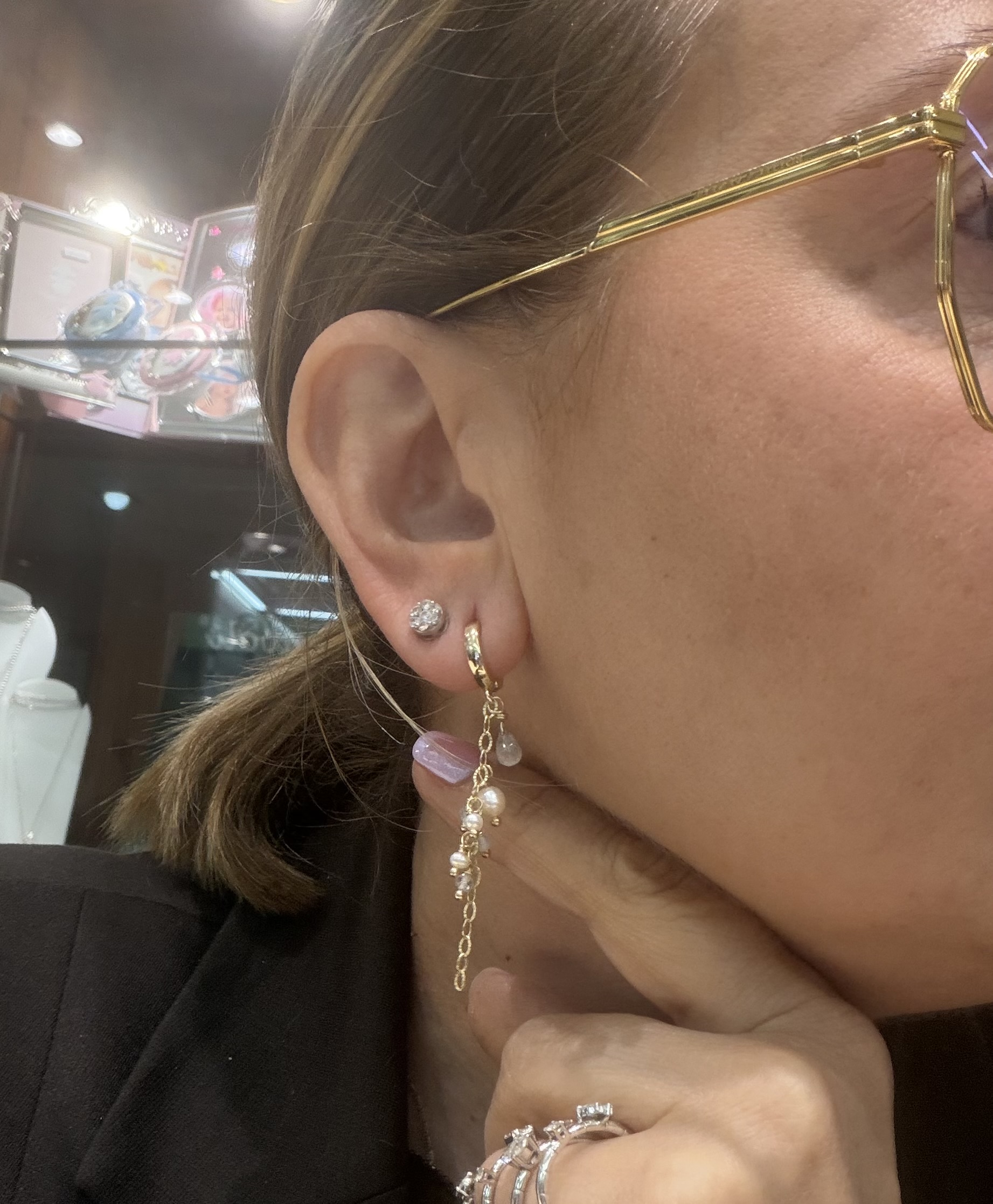 Orecchini Ishwara cerchi scattino con Labradorite, Pietre di Luna e Perle Naturali