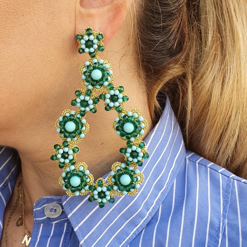 Orecchini in pizzo chiacchierino siciliano originale pasta di turchese e cristalli