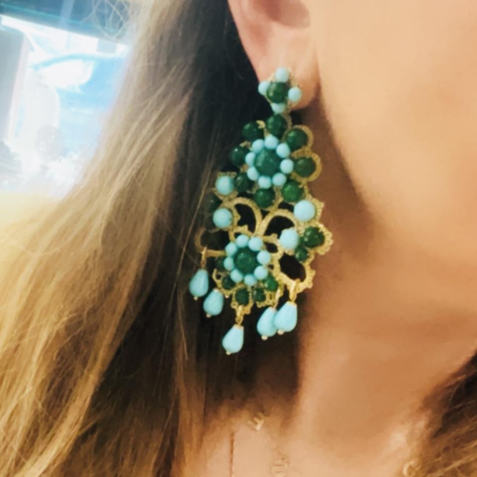 ORECCHINI IN PIZZO CHIACCHIERINO SICILIANO ORIGINALE PASTA DI TURCHESE ED AGATA VERDE