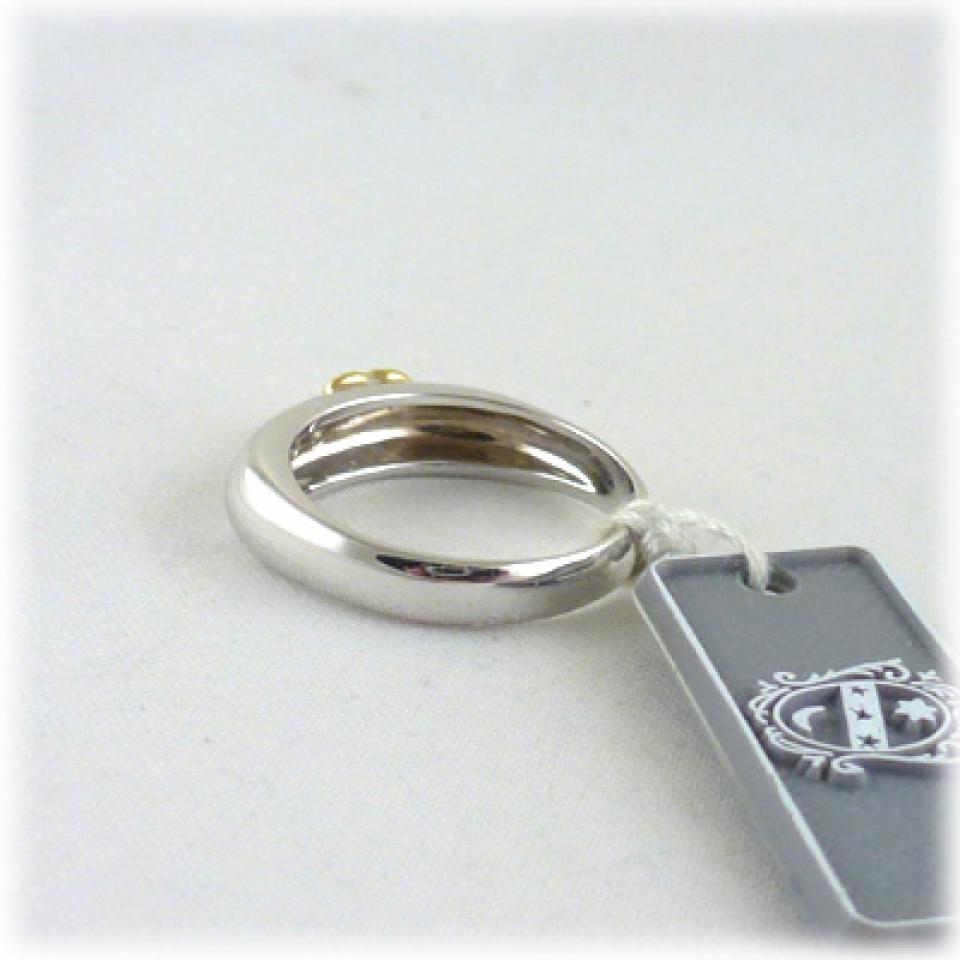 Anello veretta in oro bianco e cuore giallo 18 kt e diamanti