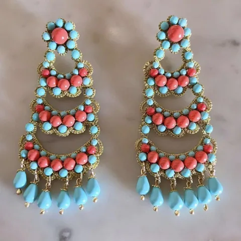 ORECCHINI IN PIZZO CHIACCHIERINO SICILIANO ORIGINALE PASTA DI TURCHESE , CORALLO E RESINE