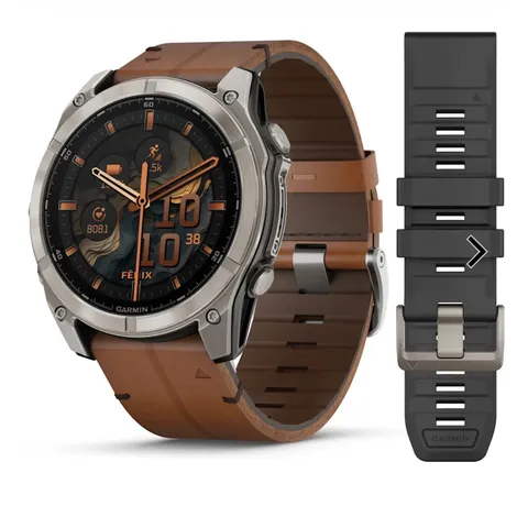 fēnix® 8 - 51 mm, AMOLED Sapphire, Titanium con cinturino in pelle Chestnut CODICE PRODOTTO010-02905-40