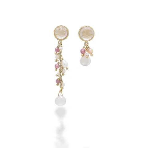 Orecchini Ishwara asimmetrici con Quarzi rosa mix | Rose