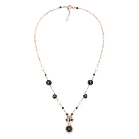 Collana girocollo Ishwara con Spinelli neri e Perle Naturali