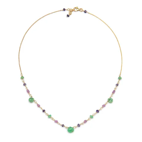 Collana a Girocollo Ishwara Frida con Crisoprasio, Ametiste e Zaffiri Rosa