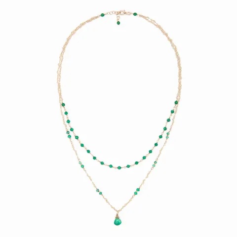 Collana Ishwara doppio filo con goccia in agata verde pendente