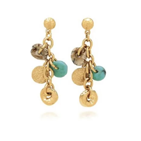 Orecchini Bali ,in Argento 925 dorato, turchese e diaspro color sabbia