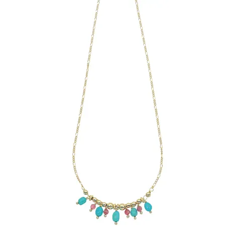 Collana girocollo Ishwara con Tormaline rosa e Turchese Africano