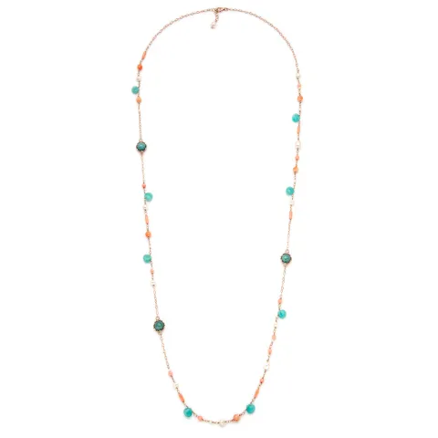 Collana Ishwara con Coralli Rosa, Amazzoniti e Perle Naturali